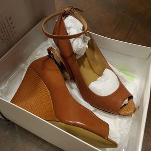 Golden Brown Leather Wedge Heels
